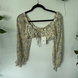 Floral sheer long sleeve crop top